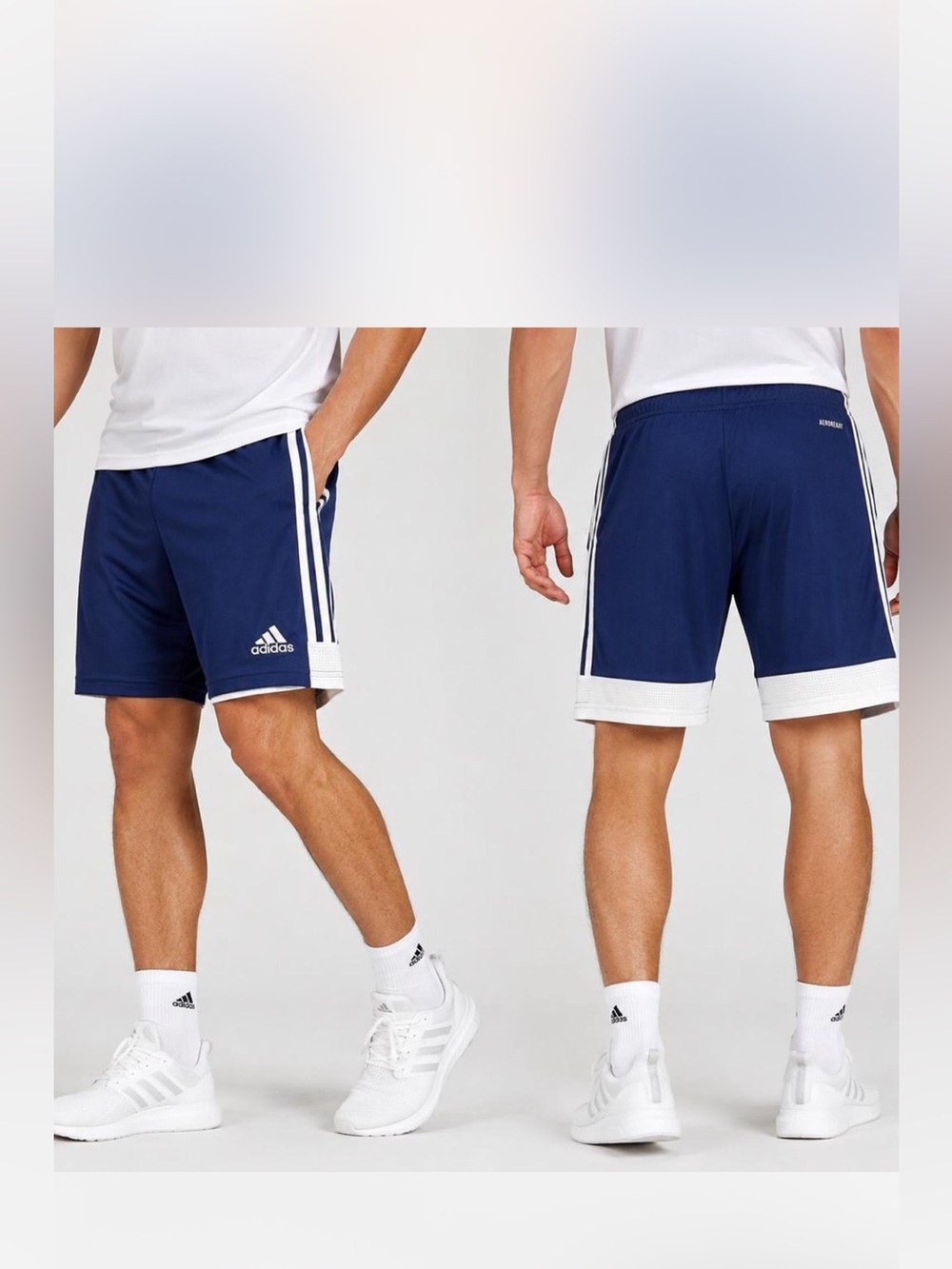 Adidas 3 Stripe Men’s S Active Shorts Zipper Pockets Aeroready Blue Stripe Navy